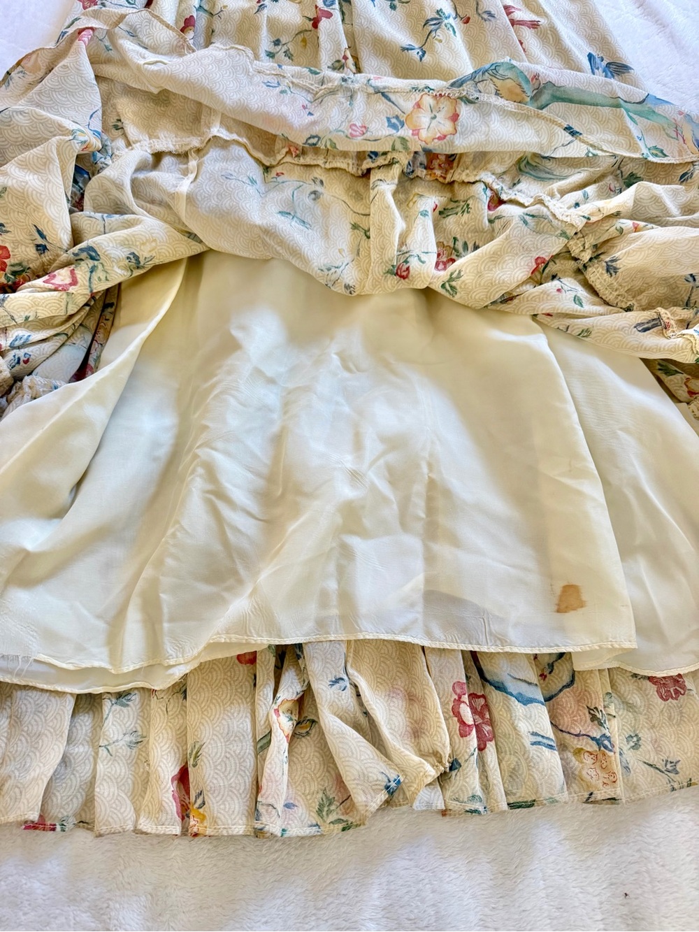 Gunne Sax Vintage 1970’s Ivory Floral Bird Print Maxi Prairie Dress Size 9 - Picture 9 of 16